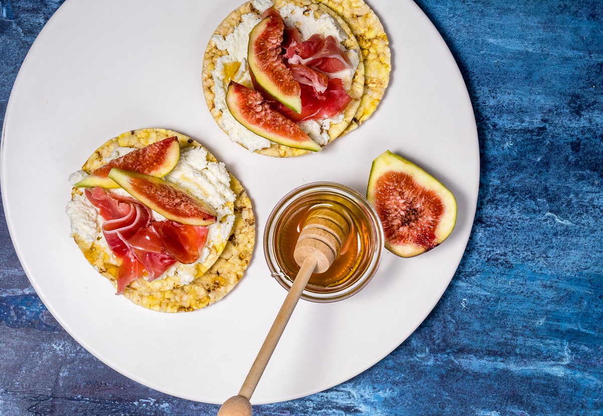 Ricotta, Fig, Prosciutto & Honey for lunch on CORN THINS slices