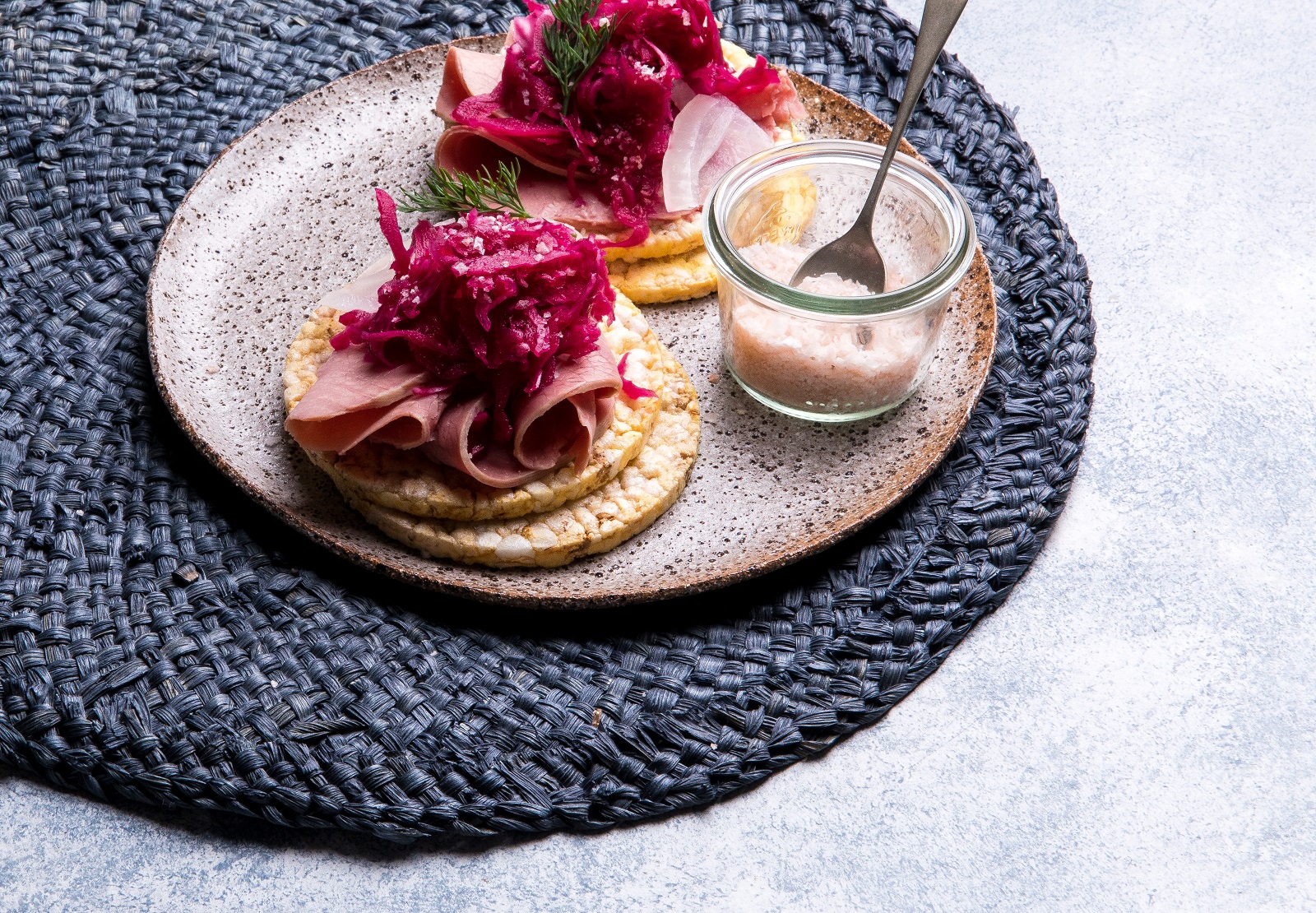 Lunch toppings recipe - CORN THINS with Corned Beef, Red Beetroot Salad, Pickled Onion & Dill