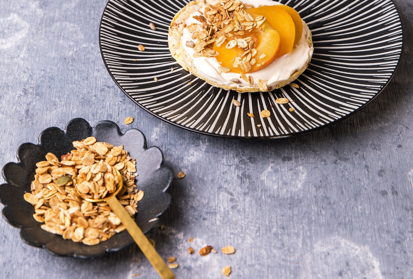 Cream Cheese, Apricot & Muesli for breakfast on Corn Thins slices