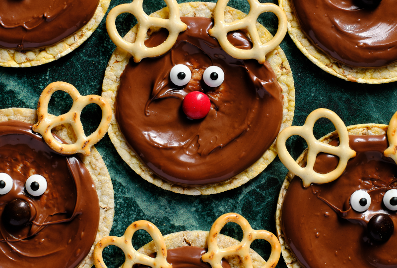 Nutella Pretzel Reindeer made using Corn Thins slices