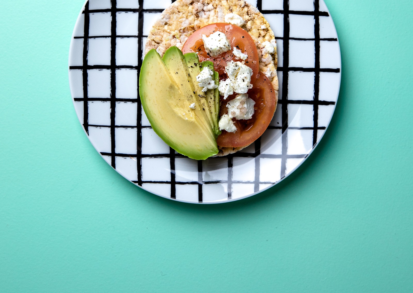 Tomato, Avocado & Feta on CORN THINS slices for lunch