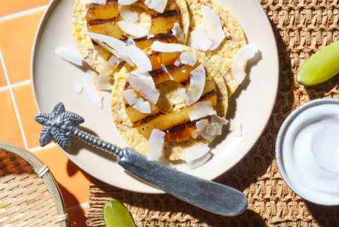 Honey and Lime Grilled Pineapple on Corn Thins Slices